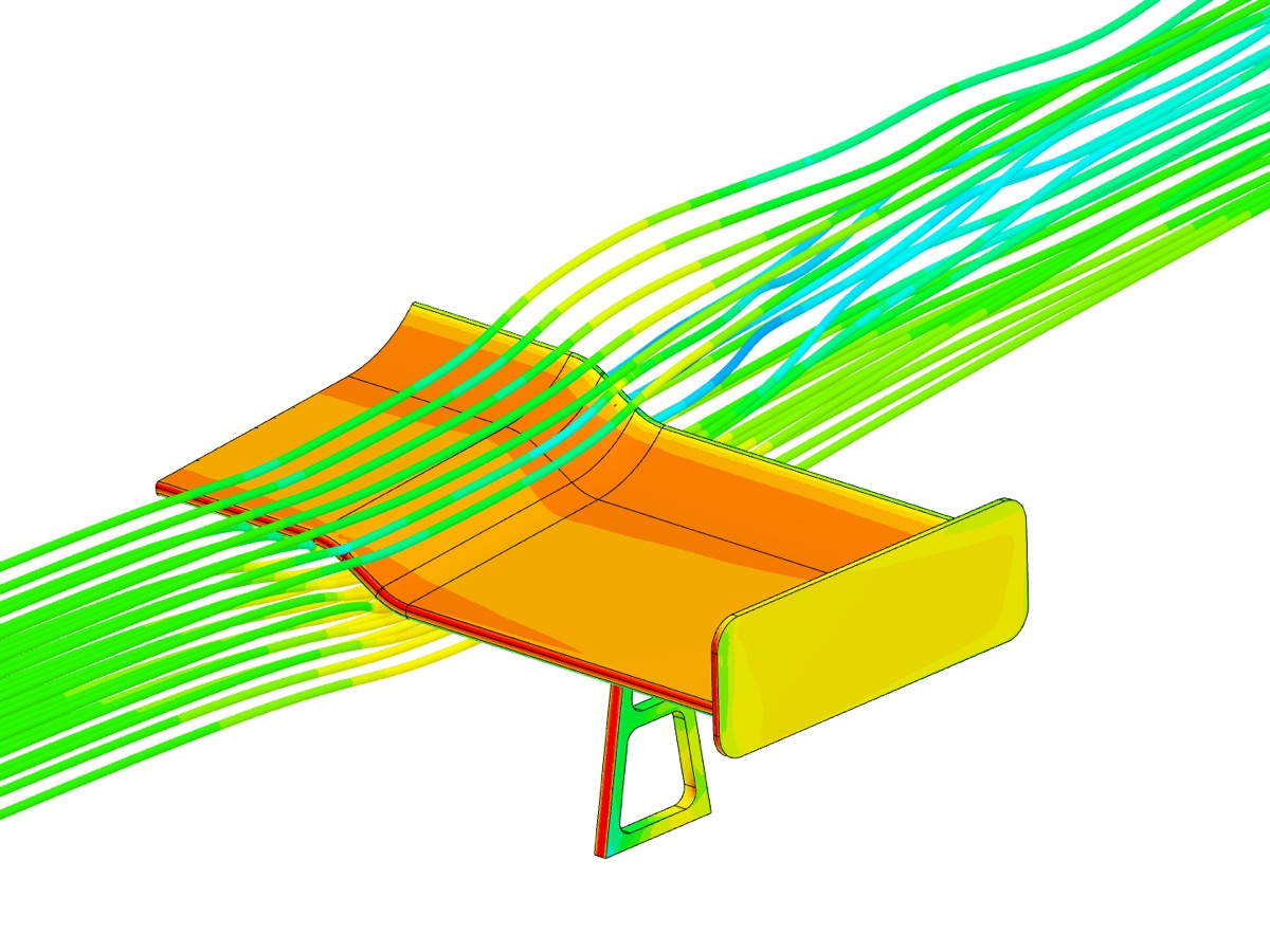 CFD streamlines over a GT car spoiler
